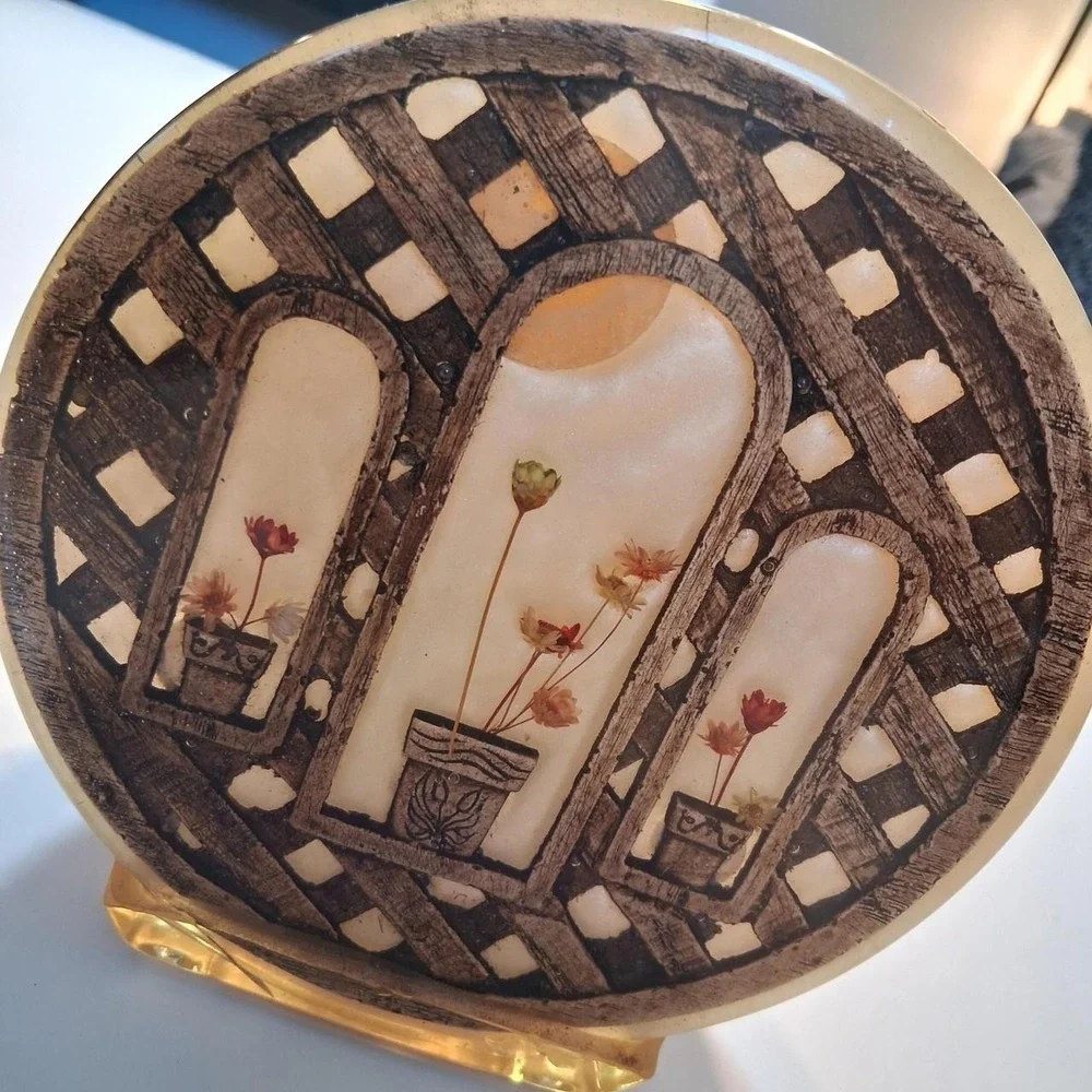 Vintage Resin Napkin Holder Dried Pressed Flowers 70s cottegecore